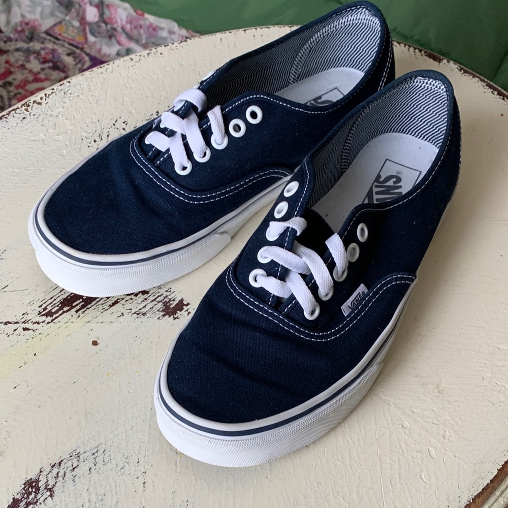 Vans Dark Blue Canvas Shoes with White Accents